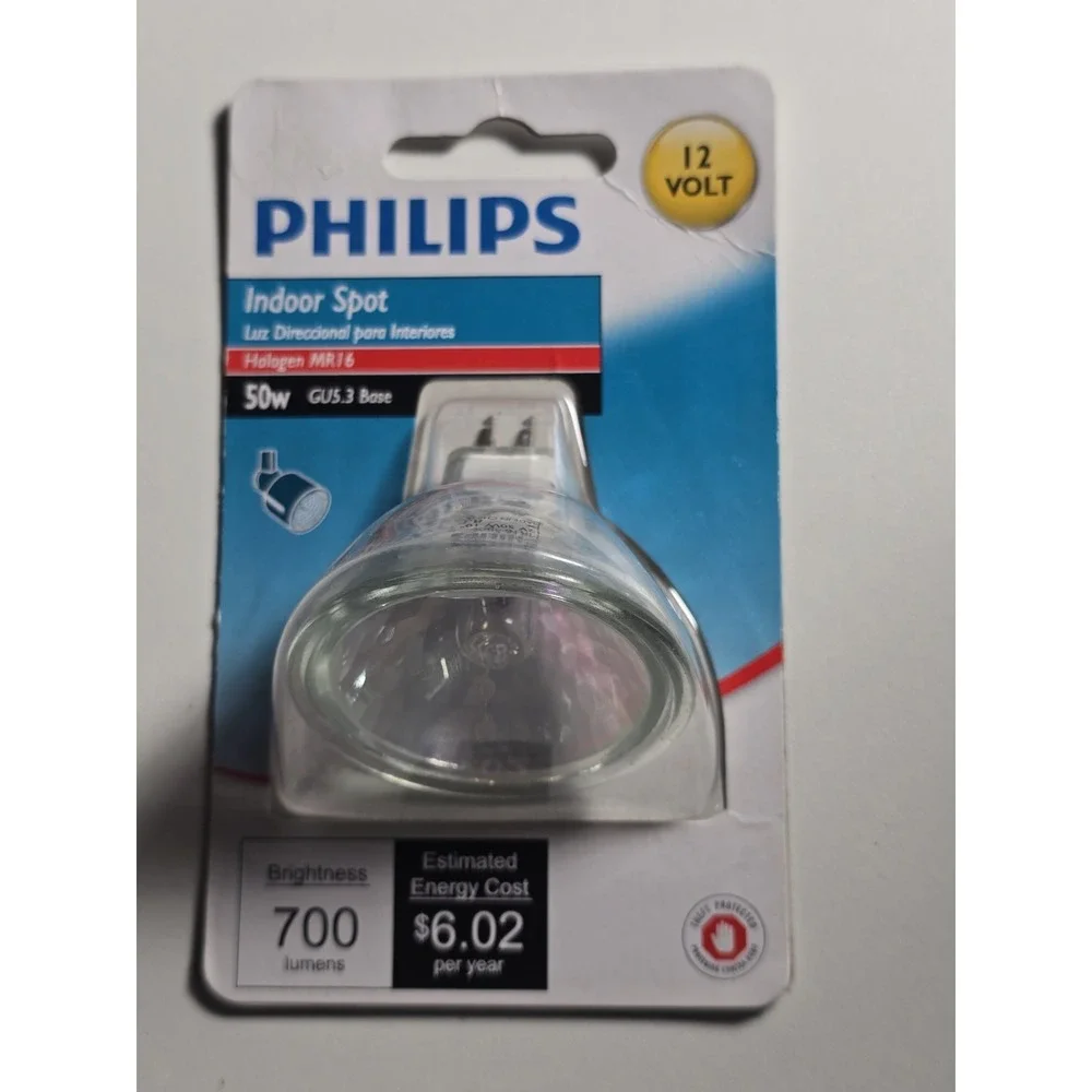 Philips Indoor Spot Light Bulb MR16, 50W GU5.3 Base 700‎ Lumens 2 Prong